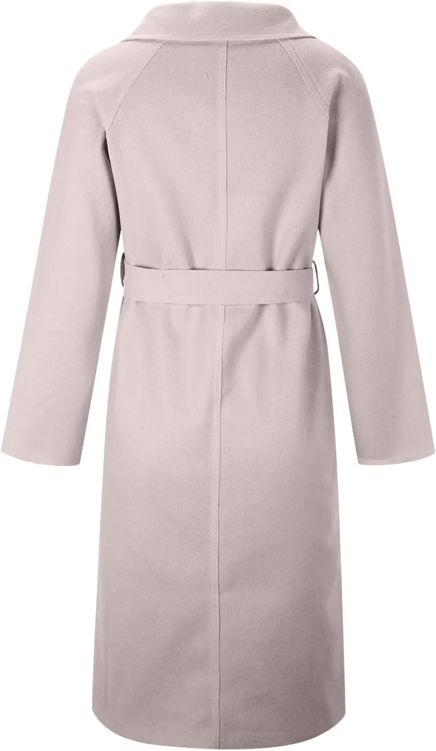 Wool Coats for Women 2024 Trendy Double Breasted Pea Coats Notch Lapel Long Winter Trench Coats with Pockets