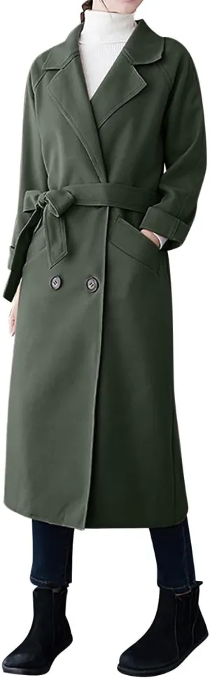 Wool Coats for Women 2024 Trendy Double Breasted Pea Coats Notch Lapel Long Winter Trench Coats with Pockets
