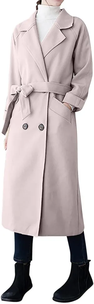 Wool Coats for Women 2024 Trendy Double Breasted Pea Coats Notch Lapel Long Winter Trench Coats with Pockets