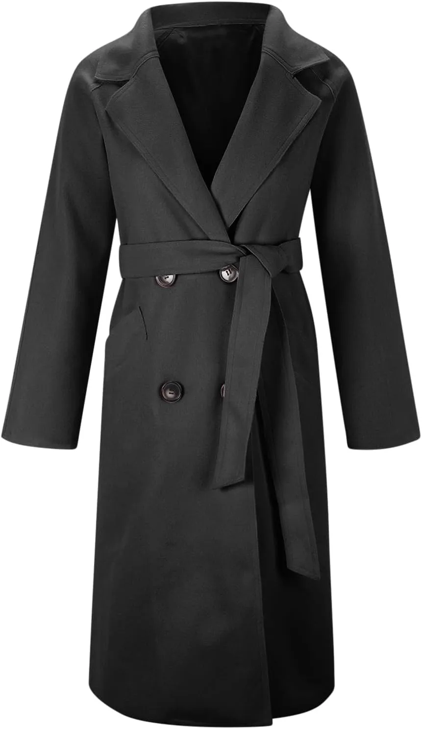 Wool Coats for Women 2024 Trendy Double Breasted Pea Coats Notch Lapel Long Winter Trench Coats with Pockets