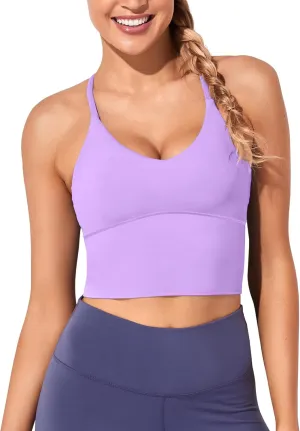 XUNYU Women Longline Sports Bra Workout Tank Tops Strappy Criss Cross Crop Fitness Gym Yoga Running Shirts