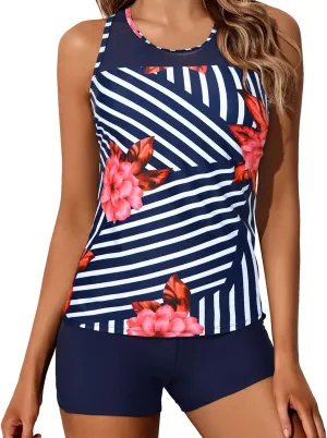 Yonique Tankini Swimsuits for Women with Shorts Athletic Two Piece Bathing Suits Racerback Tank Tops Swimwear