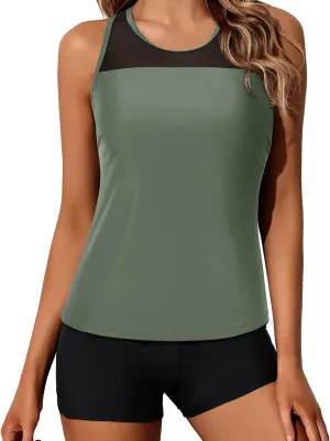 Yonique Tankini Swimsuits for Women with Shorts Athletic Two Piece Bathing Suits Racerback Tank Tops Swimwear