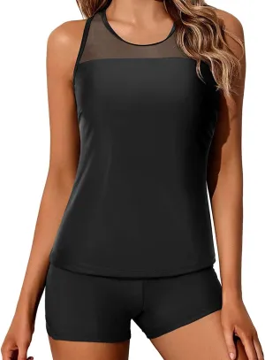Yonique Tankini Swimsuits for Women with Shorts Athletic Two Piece Bathing Suits Racerback Tank Tops Swimwear