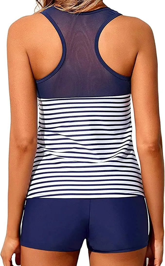 Yonique Tankini Swimsuits for Women with Shorts Athletic Two Piece Bathing Suits Racerback Tank Tops Swimwear