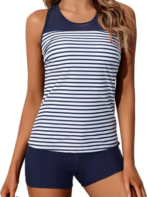 Yonique Tankini Swimsuits for Women with Shorts Athletic Two Piece Bathing Suits Racerback Tank Tops Swimwear